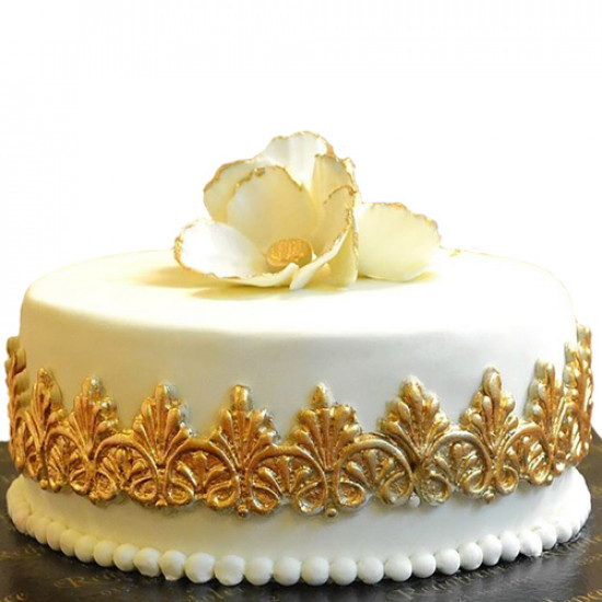 3lbs White and Golden Flower Cake by Redolence
