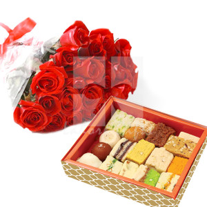 Red Roses with Mithai Red Roses with Mithai