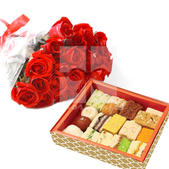 Red Roses with Mithai