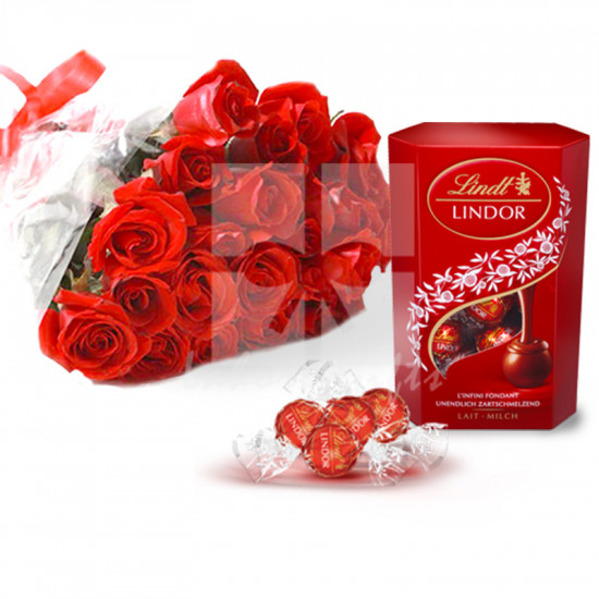 24 Red Roses with Lindt Lindor Chocolates