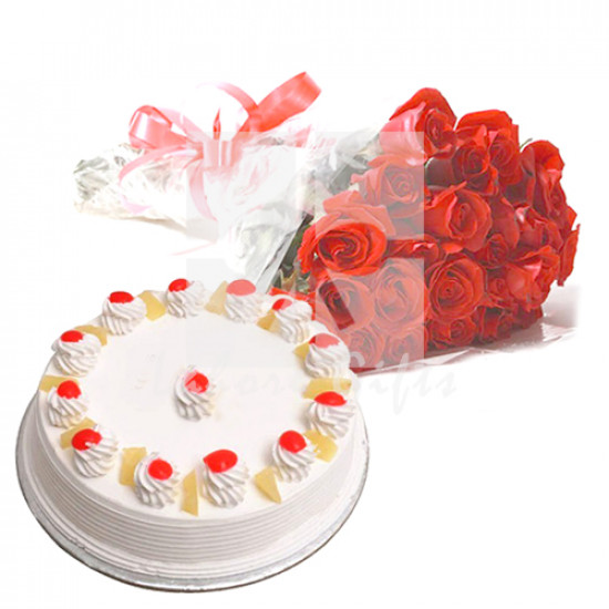 2lbs Bakery Cake and Red Roses