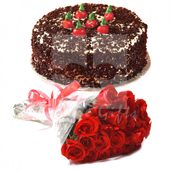 2lbs Kitchen Cuisine Cake and Red Roses