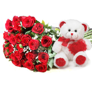 Teddy Bear and 36 Red Roses