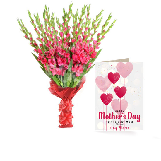 Mothers Day Card with Pink Gladiolus Bouquet