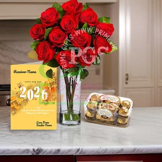 Imported New Year Roses & Ferrero Delight
