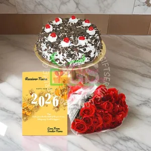 New Year Cake & Roses Celebration