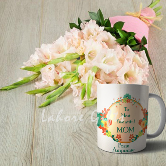 Pink Gladiolus Bouquet with Mom Mug