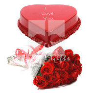Red Heart Shape Cake with Red Roses