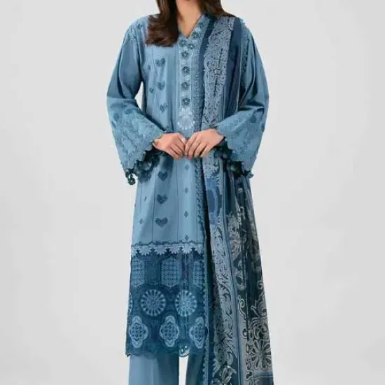 3 Piece Lawn Dull Teal - Digital Printed Embroidered Suit