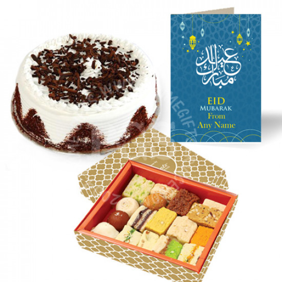 Eid Card with Mithai and Cake
