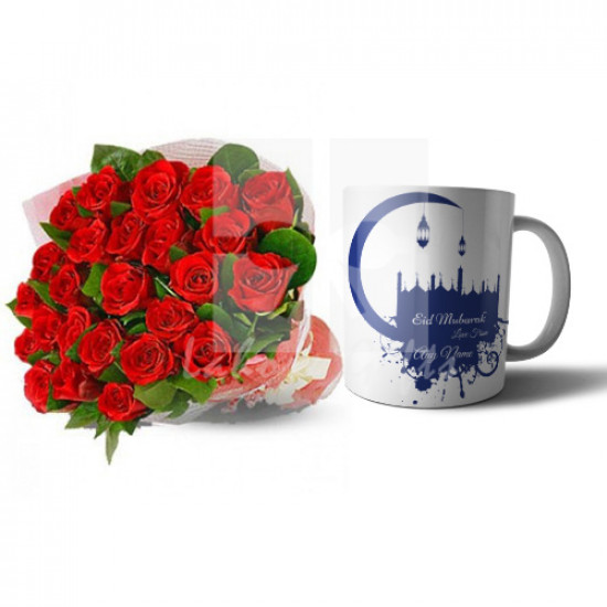 Eid Mug with Red Roses Bouquet